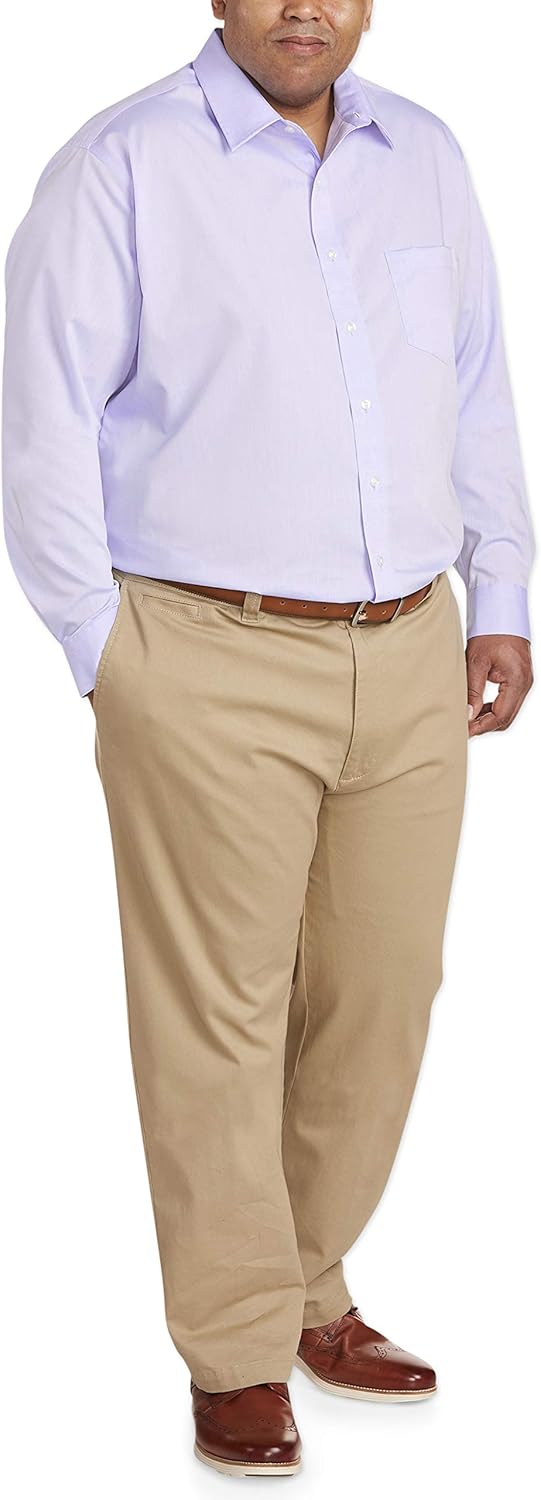  Essentials Men's Big & Tall Wrinkle-Resistant Long-Sleeve Solid Dress Shirt fit by DXL: Clothing
