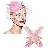 Geyoga 20s 50s Tea Party Hat Clip and Gloves Set Fascinator Hat for Women Funeral Pillbox Cocktail Clip with Veil