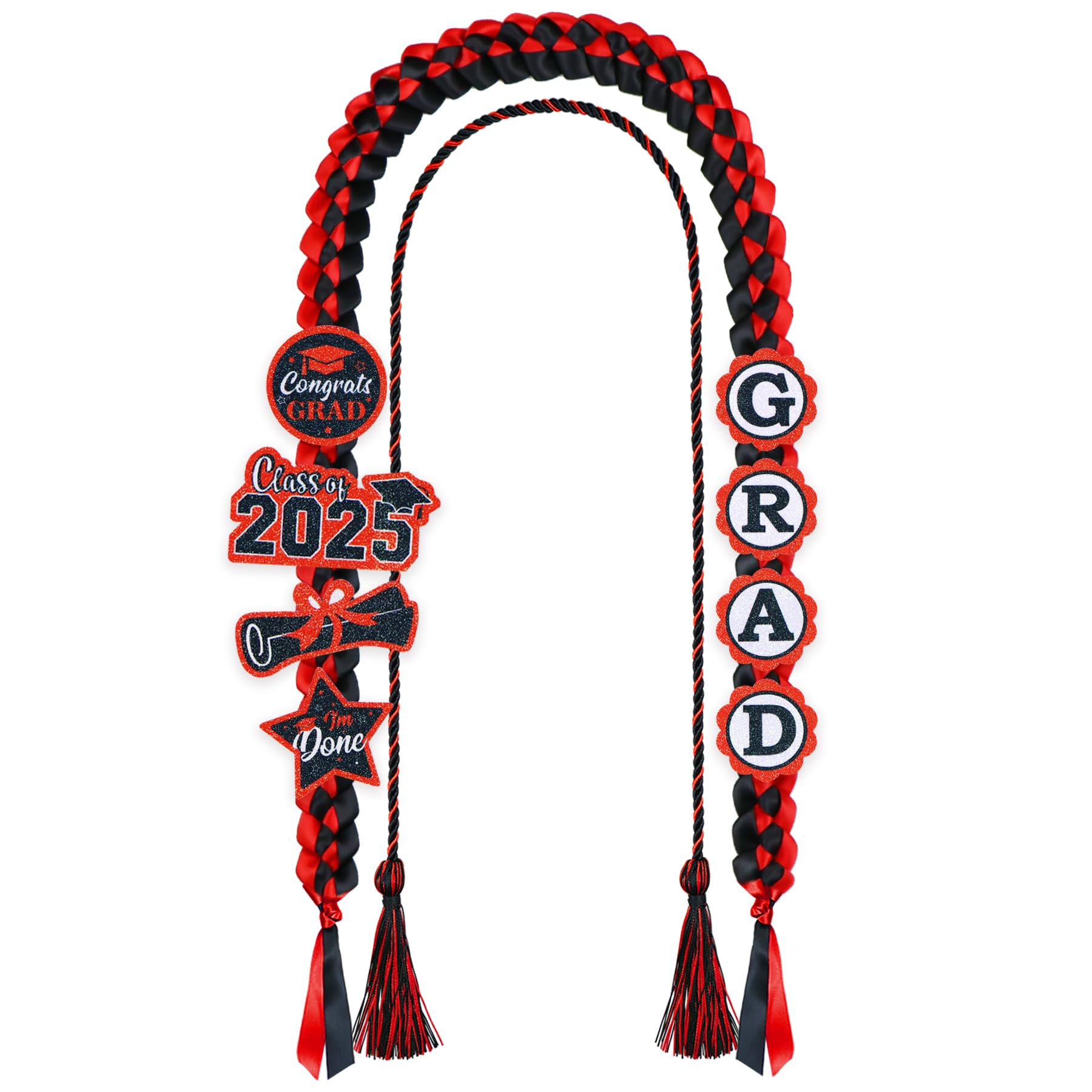 Photo 1 of JOTFA Graduation Leis 2025 and Graduation Cords, Graduation Money Leis with 8 Graduation Glitter Patches for Graduation Party Decorations (Graduation Lei & Graduation Cord, Red & Black)