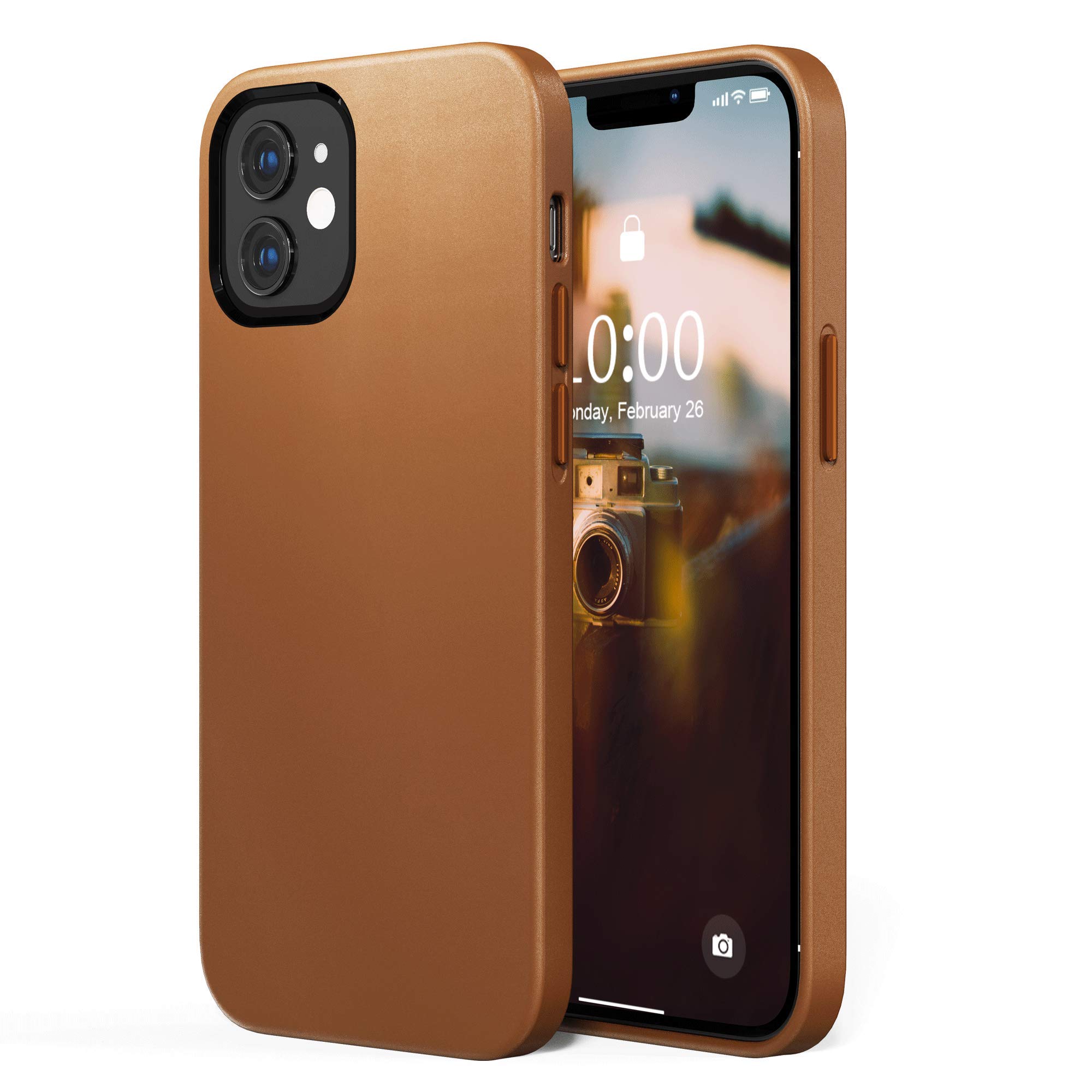 SURPHY Leather Case Compatible with iPhone 12 mini Case 5.4 inch, Premium PU Leather Case Cover (with Metallic Buttons & Microfiber Lining) for iPhone 12 mini, Brown