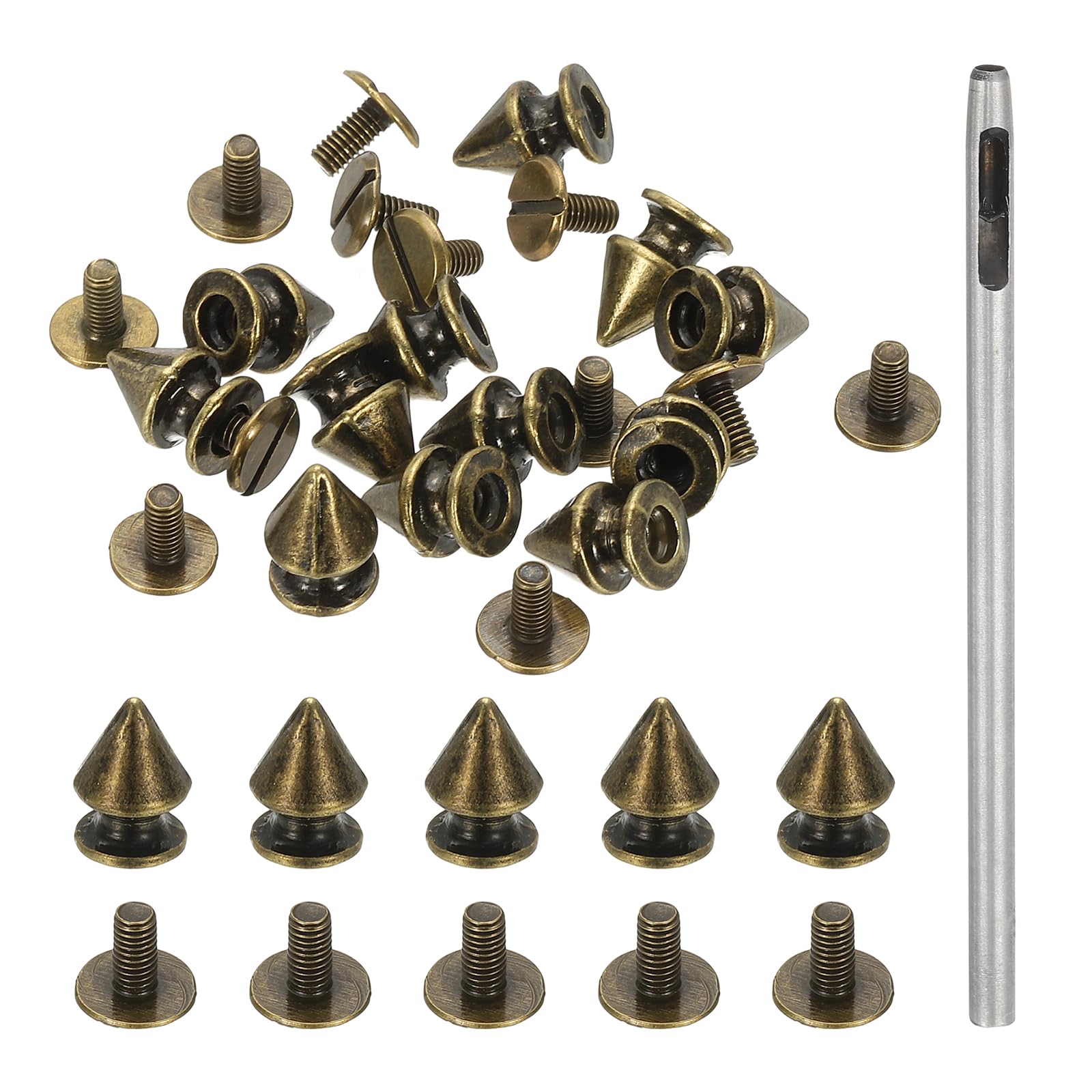 PATIKIL 12mm Studs for Clothing, 12 Sets Spikes for Clothes Studs and Spikes Leather Rivets Metal Cone Punk Spikes Screw Posts with Hole Puncher for Leather Jacket Fabric, Dark Bronze