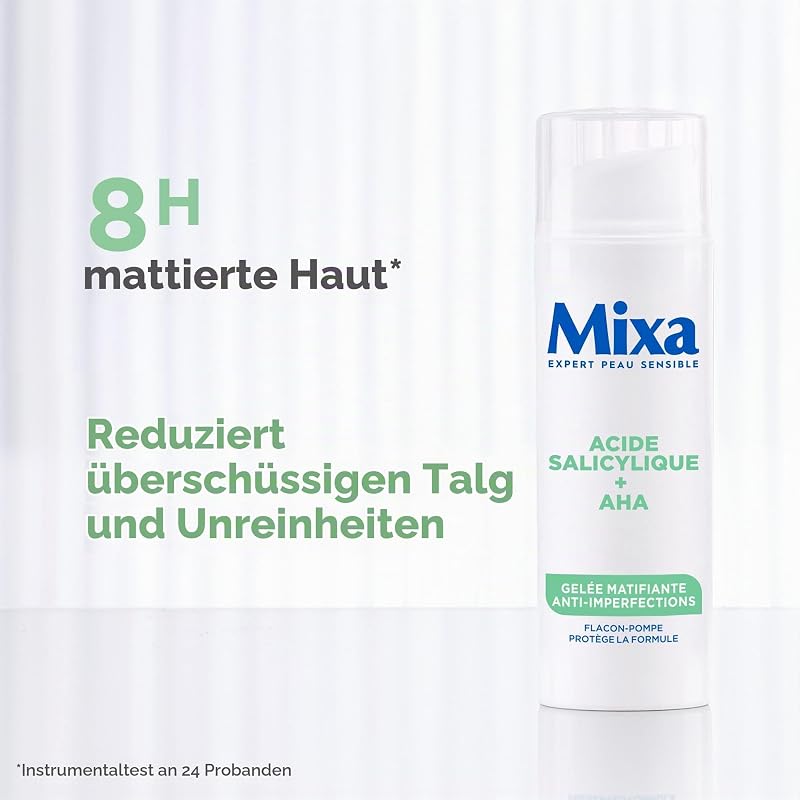 - Mattierendes Gel gegen Unreinheiten mit Salicylsäure + AHA – fettige Haut und Akne – Talgkontrolle – leichte und erfrischende Sorbet-Textur – Antioxidans-Pumpenflasche – 50 ml