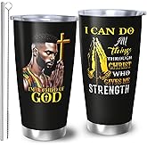 RUIYIMOEO Africian American Christian Gifts for Men, Religion Gift Black Man Coffee Mug, Afro Black Dad Gift Travel Mug, 20oz Coffee Tumbler, Christian Tumbler for Men Faith