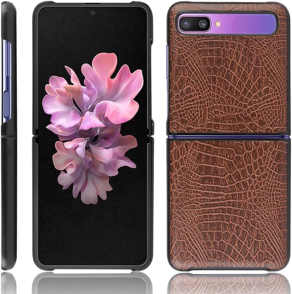 SPAK Samsung Galaxy Z Flip Case, Crocodile Pattern Hard Cover Protection Case for Samsung Galaxy Z Flip (Brown)
