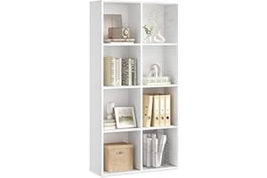 VASAGLE Custos Collection - Bookshelf, Bookcase, Cube Shelf with 8 Compartments, 9.4 x 25.8 x 51 Inches, Storage Shelf, for Living Room, Home Office, Dining Room, Cloud White ULBC424W01