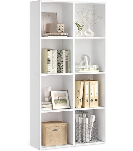 Tangkula 9-Cube Bookshelf Storage Organizer With 5 Doors & 4 Open Cubes - White Wooden Bookcase For Toys, Books & Decor - View #10