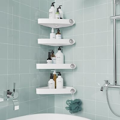 Sotfamily 4 Packs Corner Shower Caddy No Drill Adhesive Rust Free Plastic White