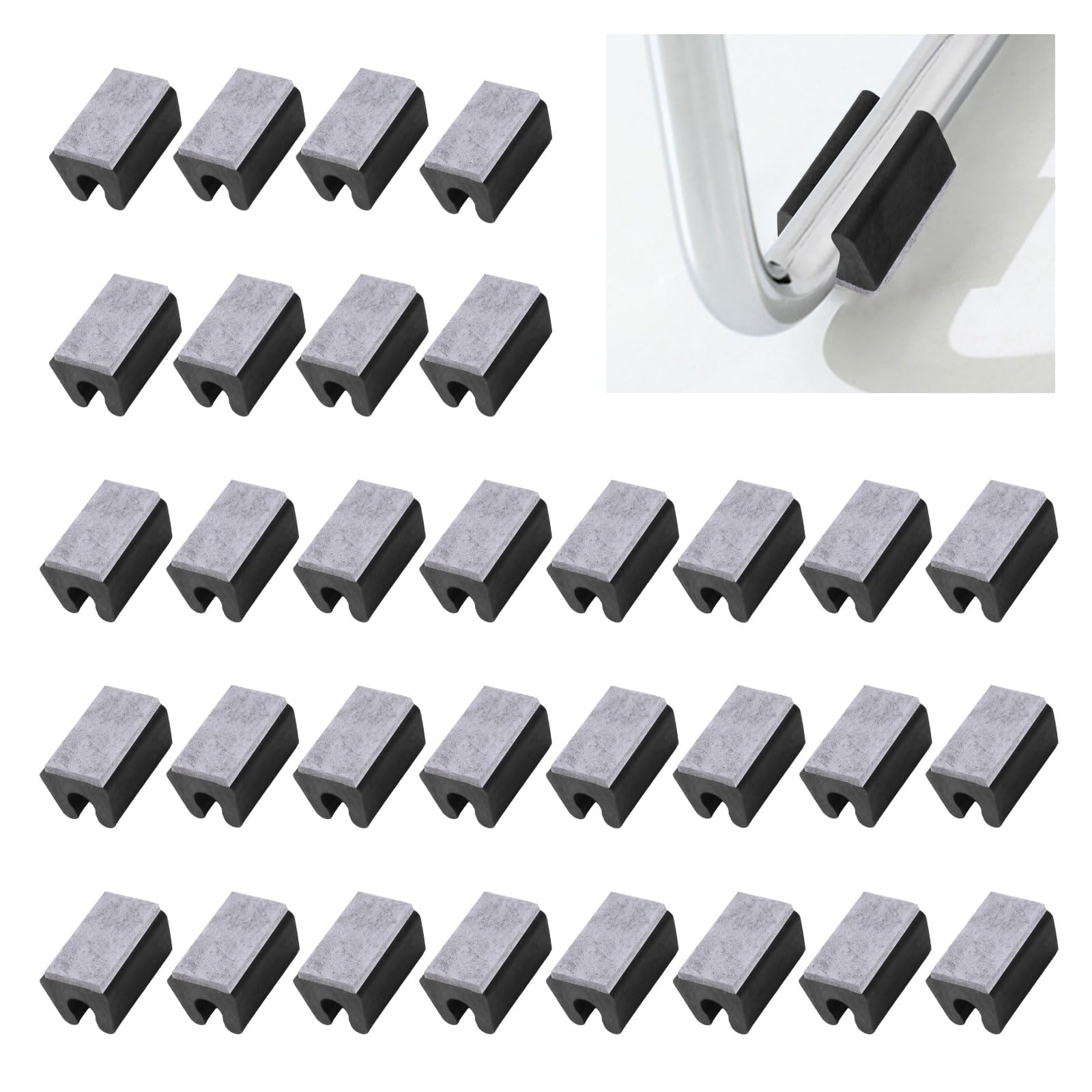 UFURMATE Chair Pads 30Pcs Plastic Chair Leg Floor Protectors with Felt Pads 8mm U Shaped Chair Tube Floor Protectors Non-Slip Rectangle Chair Legs Tips Caps for Round Sled Base Chair Leg (Black)