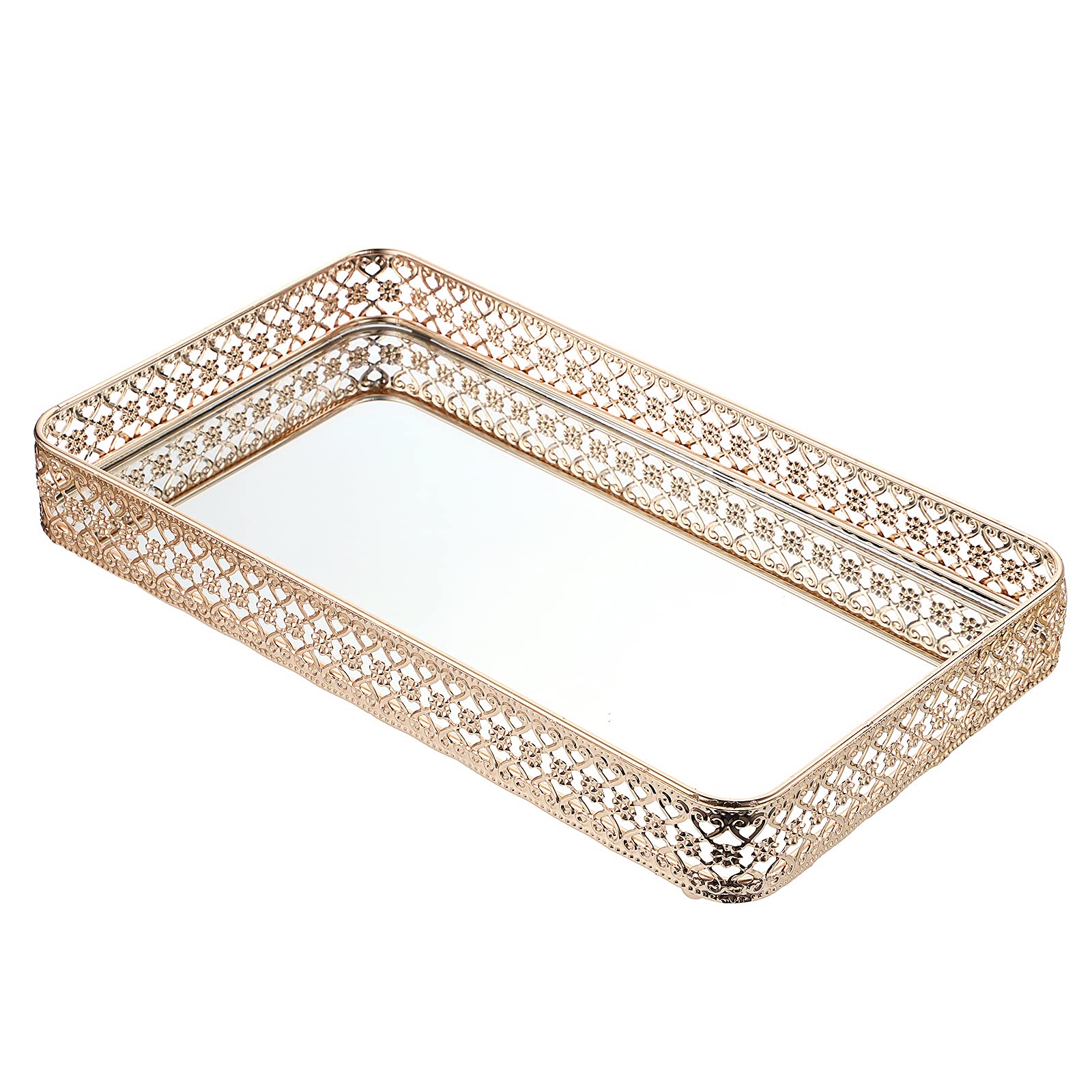 BSTKEY 35x20cm Vanity Mirror Tray Jewelry Trinket Tray, Decorative Tray for Cosmetic Makeup Dresser Bathroom Bedroom Countertop Organizer, Gold
