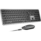 SABLUTE Wireless Bluetooth Keyboard and Mouse for Mac, Metallic Texture | 3 Multi-Device, Quiet High-End Feel Scissor Keys, Rechargeable, Full Size, KMA2 Slim Set for Mac, MacBook, iPad (Space Gray)