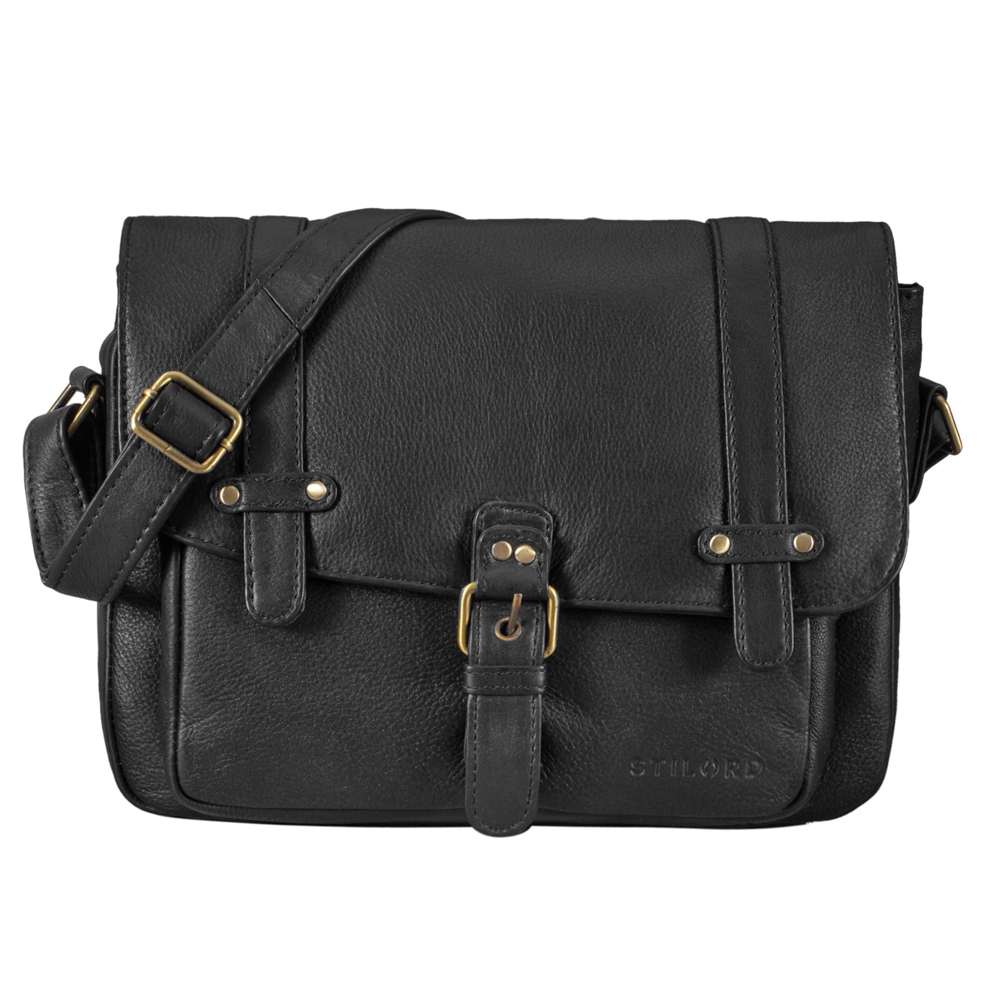 STILORD "Lara" Women Handbag Leather Brown Shoulder Bag Evening Cross-Body Cover for iPad/Tabet 10.1 inches Genuine Leather Colour:Black