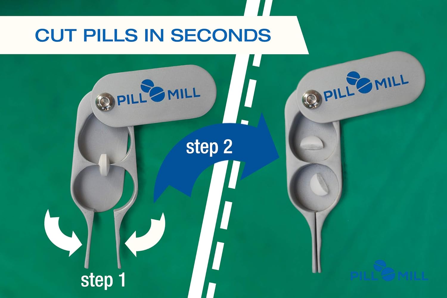 Pill Cutter Splitter by Pill Mill, Metal Blades that Will Never Dull, Grip Handle Helps to Cut Small or Large Pills with Ease - Image 3