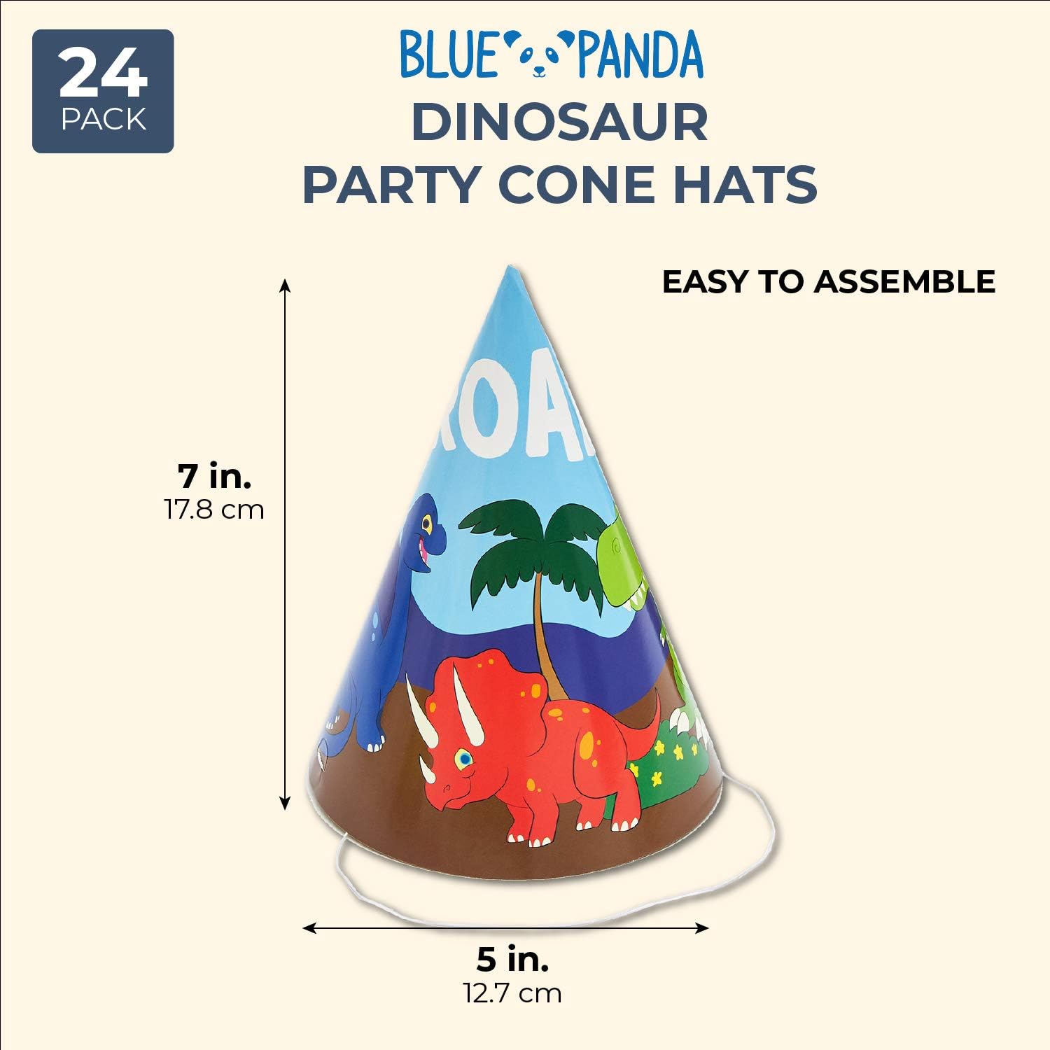 Dinosaur Birthday Party Cone Hats (5 x 7 in, 24 Pack) Blue: Clothing