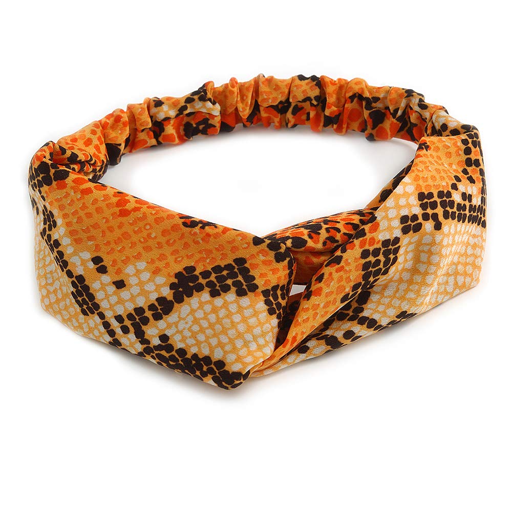 Orange/Black Snake Print Twisted Fabric Elastic Headband/Headwrap