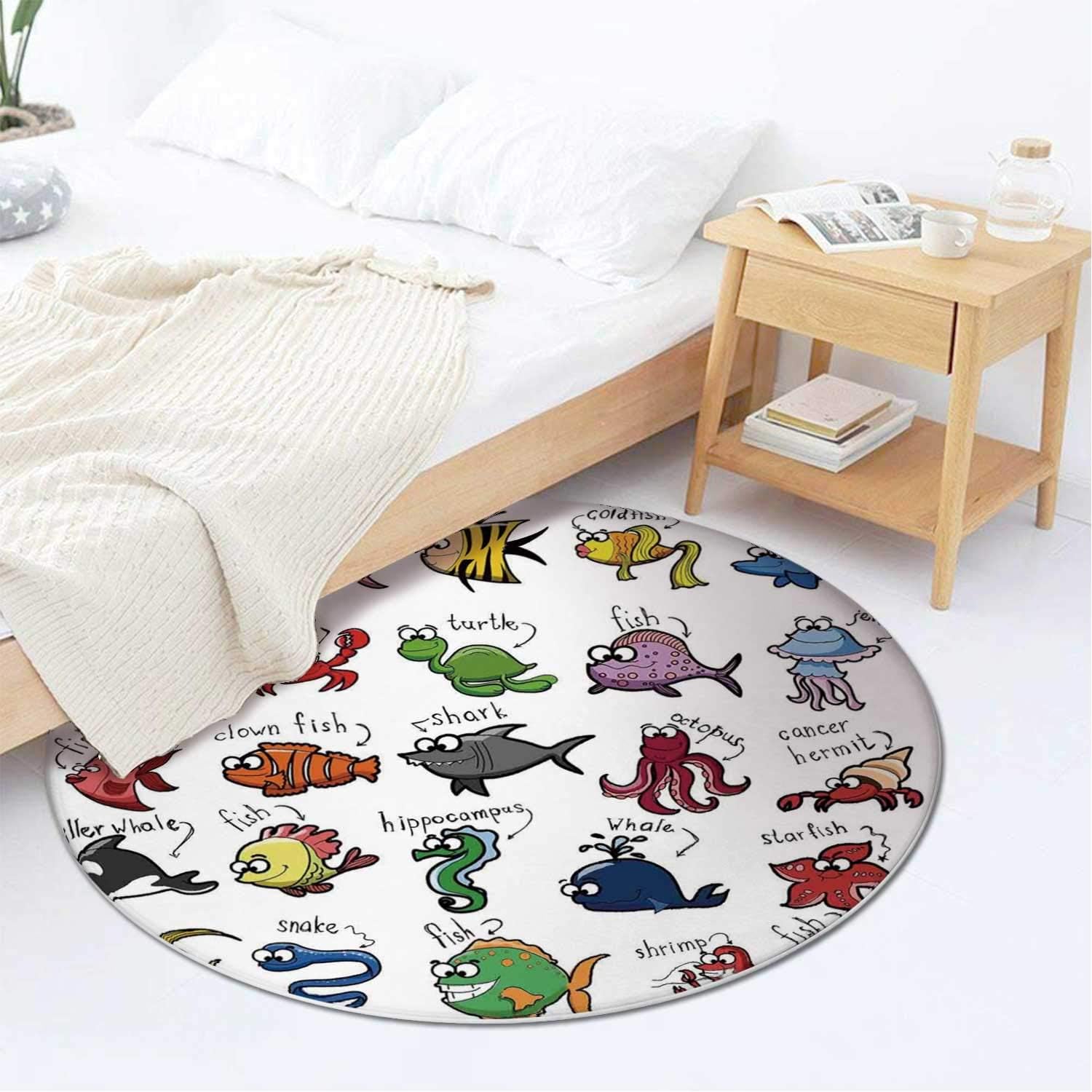 OKJEFF 191289l Dr for Kids,Runner Rug for Hallway,Aquarium Cartoon Octopus Dolphin Shark Whale Clown Fish Jellyfish Crab Marine,3 ft