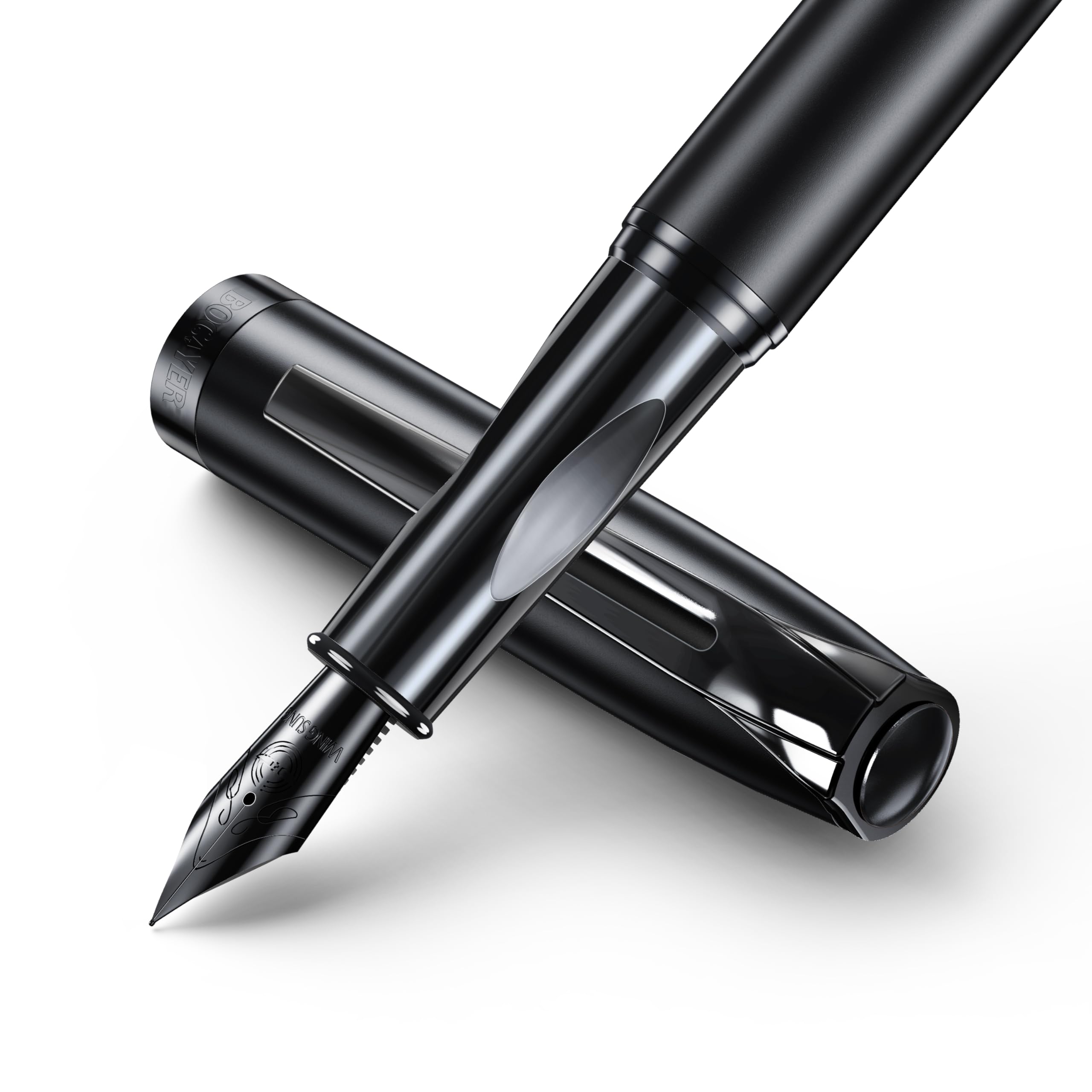 BOCIYER samurai Fountain Pen Set,Hand Polished Medium Titanium Tip,Calligraphy Nib(Bent Nib),Includes 8 Ink Cartridges,Ink Refill Converter*2 And Gift Box,Best Pen Gift Set for Men & Women(Black)