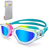 ZIONOR Kids Swim Goggles, G1MINI MIX Vibrant Colorblock Polarized No Leaking Anti Fog Kids Goggles(3-14)