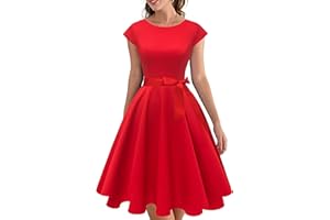 PUKAVT Women's 1950 Boatneck Cap Sleeve Vintage Swing Cocktail Party Dress with Pockets