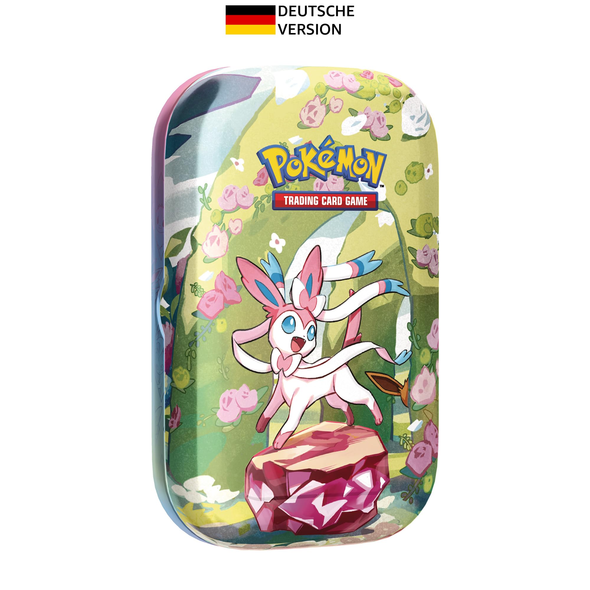 Pokémon-Sammelkartenspiel: Mini-Tin-Box Karmesin & Purpur – Prismatische Entwicklungen: Feelinara (2 Boosterpacks & 1 Münze)