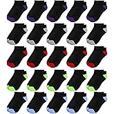 BOOPH 25 Pack Kids Low Cut Ankle Socks Boys Girls Half Cushion Athletic Socks