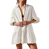 Mingzhu Womens Summer Tiered Puff Sleeve Shirtdress Flowy A-line Babydoll Mini Dress
