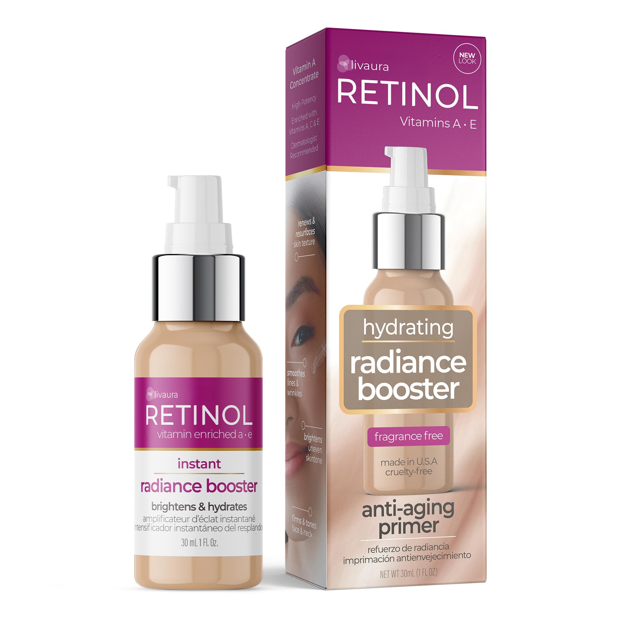 LIVAURA Retinol Instant Radiance Booster – The Original Retinol Glow Primer – A Burst of Anti-Aging Hydration Adds Luminosity & Skin-Smoothing Benefits of Vitamin A – Peptides Improve Firmness & Tone