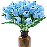 SITUMEIZI 15pcs Blue Tulips Fake Artificial Flowers Real Touch 14" PU Flower for Home Decor Spring Easter Wedding Bouquet Decorations Floral Arrangements