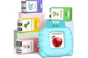 Eaever Spanish English Bilingual Learning Toys, Educational ABC Talking Flash Cards with 520 Sight Words, Montessori-Toys, Toddler Toys for 2 3 4 5 6 Year Old, Birthday Gift, Blue