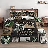 WeCozy Queen Size Comforter Set with 2 Pillowcases, Retro Mountains Gray Soft 3 Pcs Bedding for Kids and Adults, Deer Animal Tree Comforter Set for Bedroom Bed Decor
