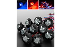 BJZ 3/4" Round Trailer Marker LED Lights Red to Blue Dual Color Side Clearance Tail Brake Stop Grille Bumper Underglow Bullet Indicator Light w/Smoked Lens for Trailer Truck Van RV ATV Bus, 10Pcs
