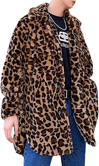 Amazon Bestmood メンズ ロングコート 厚手 ゆったり ヒョウ柄 コート ボア ショート丈 ファッション ファーコート 防寒 フェイクファー もこもこ アウター 暖かい ストリート系 秋 冬 コート ジャケット 通販