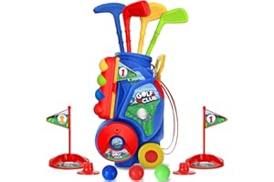 SUPER JOY Toddler Golf Set, Kids Golf Cart with 4 Clubs & 8 Balls, Indoor Outdoor Golf Toys for Boys Girls, Mini Golf Gifts for Baby 3-5 Years Old