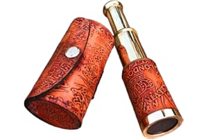 NAUTICALMART Nautical Handheld Pirate Brass Telescope with Box/Case Sailor Home Decor Pirate Captain Boat Gift (6", Kelvin & Hughes) - Brass