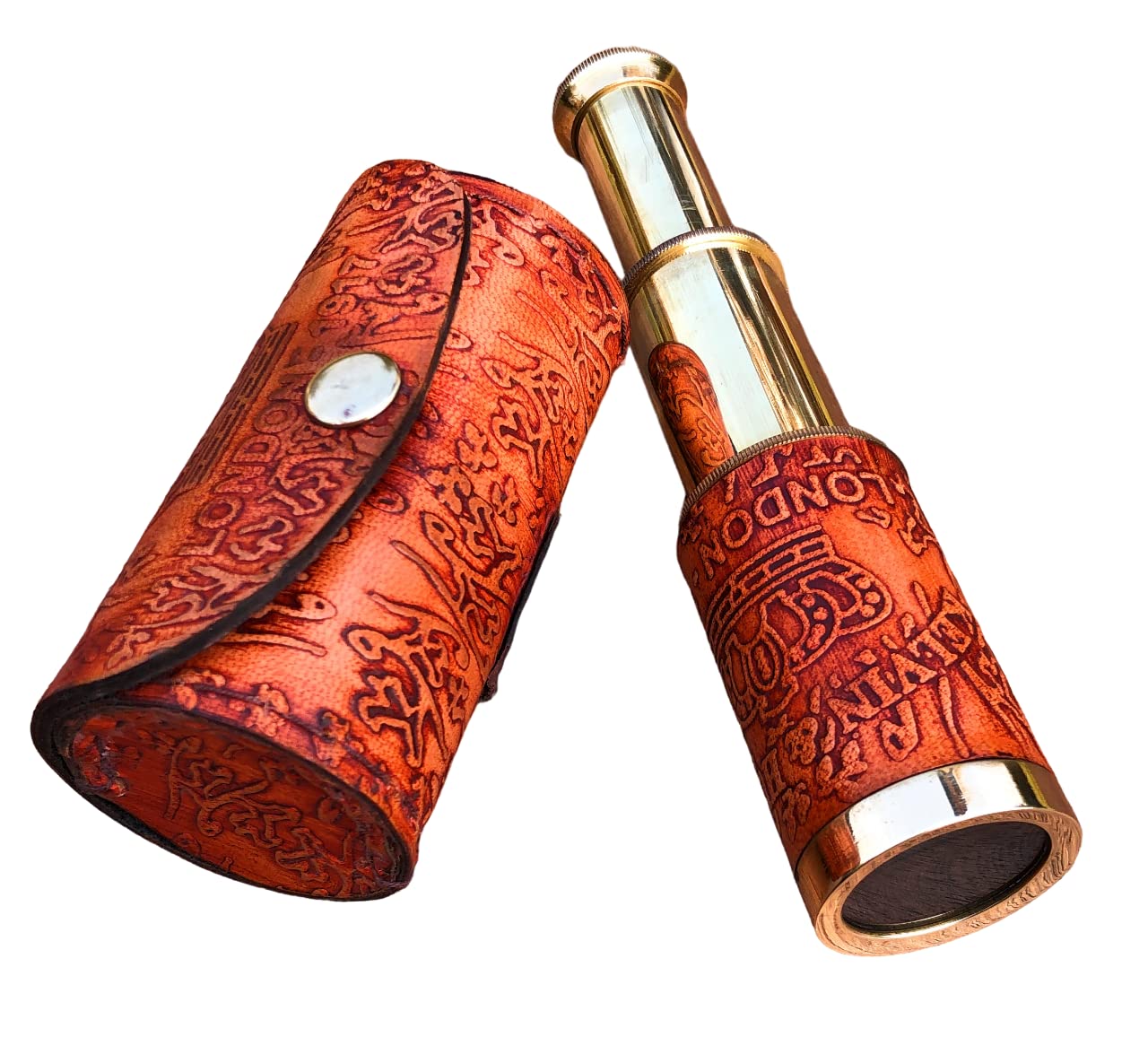 Nautical Handheld Pirate Brass Telescope with Box/Case,Sailor Home Decor Pirate Captain Boat Gift (6", Kelvin & Hughes) - Brass