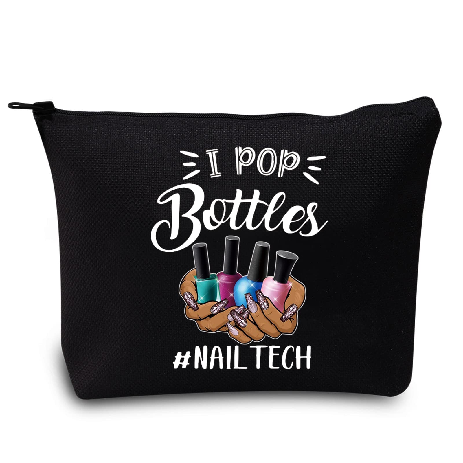 LEVLO Nail Technician Cosmetic Bag Manicurist Nail Tech Gift I Pop Bottles Nail Tech Make up Zipper Pouch Bag Nail Artist Gift, I Pop Bottles Black, Make Up Bag