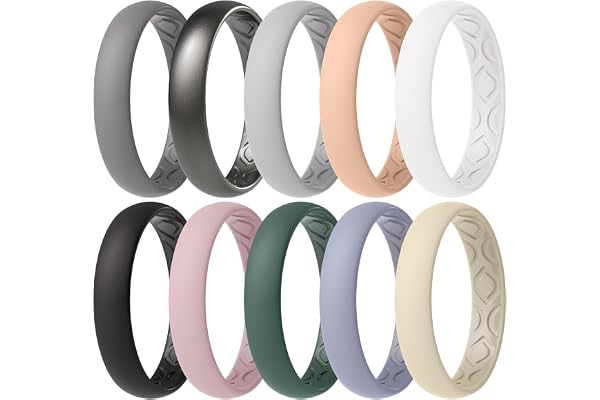 ThunderFit Women Breathable Silicone Promise Rings For Her Wedding Bands - 4mm Wide, 1.5mm Thick, Variety Multipack 1/2/3/4/8