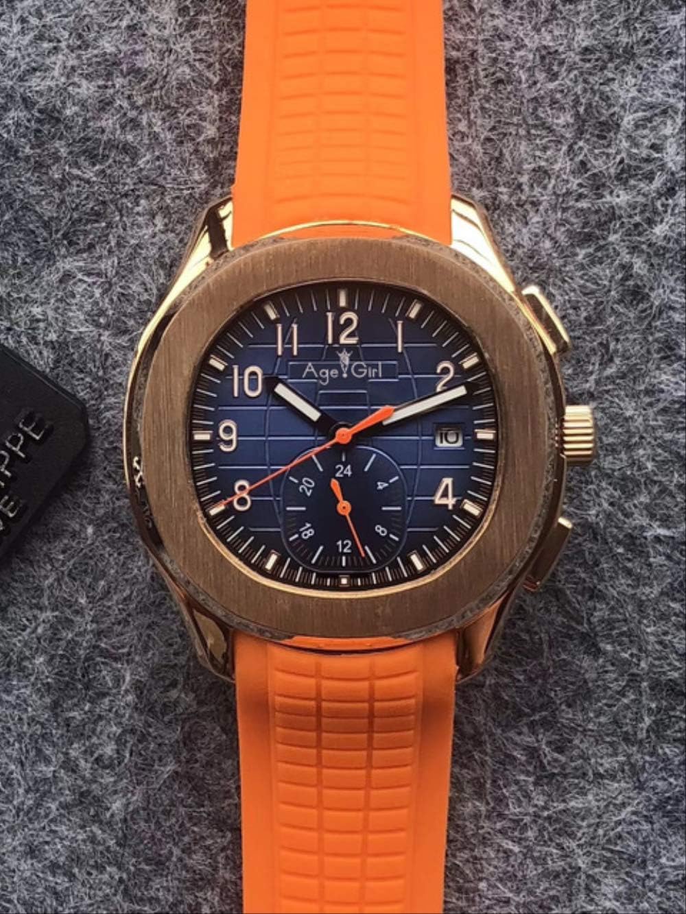 HHGDSB Automatic Mechanical Men Watch Rose Gold Sapphire Stainless Steel Transparent Glass Grey Orange Sport Watches Blue