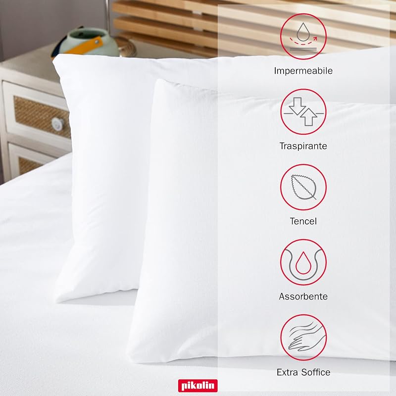 Set 2 Federe Cuscino 70 x 40 cm Impermeabile con Certificazione Oeko-Tex In Tessuto Tencel. Copricuscino Traspirante e Extra Morbido