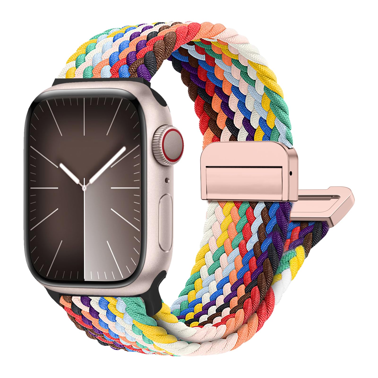 Magnetic Braided Stretchy Loop - Compatible with Apple Watch Band 42mm 46mm 40mm 41mm 44mm 45mm 38mm Ultra 3/2 49mm Women Men,Elastic Woven Fabric Nylon Strap for iWatch 11 10 9 8 7 6 5 4 3 SE Ultra