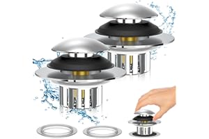 Fzaqwen Upgraded Pop Up Universal Bathtub Drain Stopper - 3 in 1 Tub Stopper Bathtub Drain Plug Hair Catcher with Effective Filter Basket, Anti-Clogging for 1.38-1.8" Bath Drain Hole, 2Pack