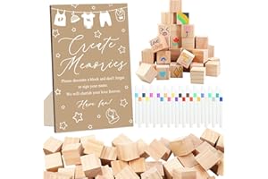 ZCPTZ 97 Pcs Baby Shower Games Sign Kit,Including Decorate a Block Game Sign 72 DIY Blank Wooden Block 24 Pen to Draw Your Idea for Baby Shower Game Gender Reveal Party