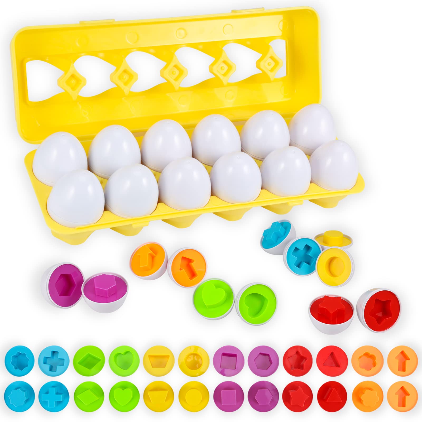 Luclay Matching Eggs Toys 12Pcs Set, Easter Egg Toys for Children Colors and Shapes Sorter Montessori Toys for Easter/Children's Day/Birthday Gifts for Kids Boys Girls (Geometric Pattern)