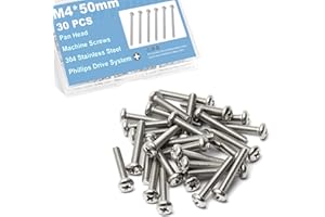 MRIUUOD 30Pcs M4x50mm Machine Screws Pan Phillips Cross Pan Head M4-0.7mm 2 in Screw Truss Bolts 304 Stainless Steel Metric Fully Thread Fasteners Bolts for Furniture Repairs and 3D Printer