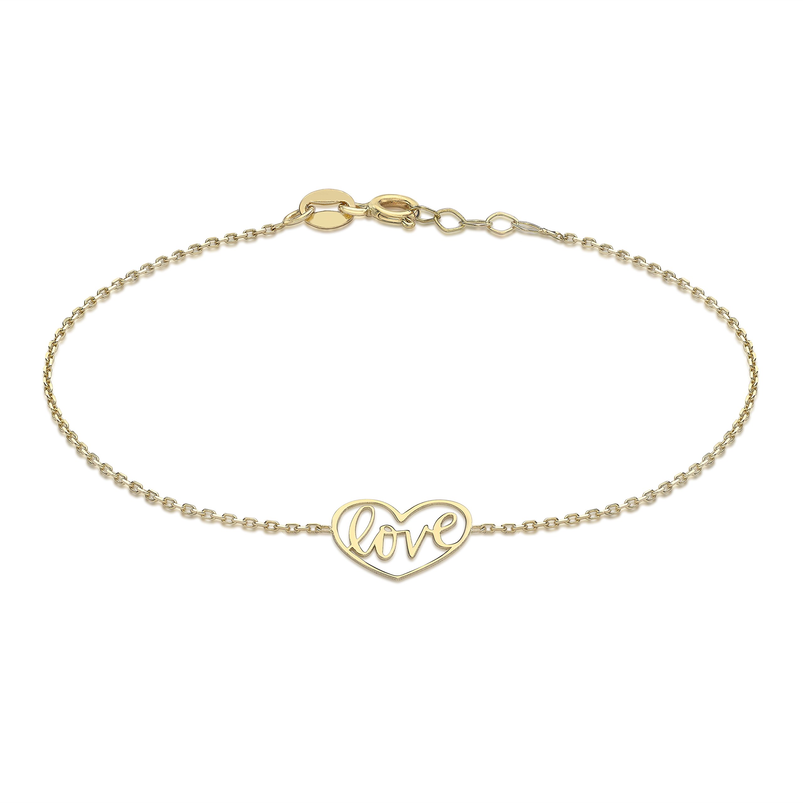 Carissima Gold Women 9 ct (375) Yellow Gold 12 x 10.5 mm Love Heart Adjustable Bracelet 18 cm/7 Inch - 19 cm/7.5 Inch