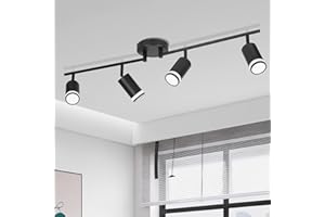 CANMEIJIA Track Lighting Fixtures - 4 Light Directional Ceiling Spotlights, Rotatable LED Track Light Kit, Semi Flush Mount Light for Kitchen, Bedroom, Living Room, Hallway