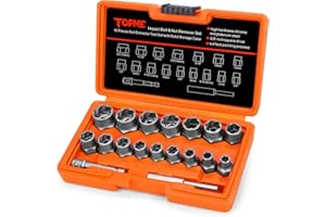 TOPME 18 Piece Bolt Extractor Kit, 3/8" Drive Rounded Bolt & Nut Remover, Bolt Extractor Set with Hex Adapter-for Damaged, Frozen, Rusted, or Rounded-Off Studs, Bolts, Nuts & Screws