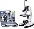 AmScope 120X-1200X 52-pcs Kids Beginner Microscope STEM Kit with Metal Body Microscope, Plastic Slides, LED Light and Carrying Box (M30-ABS-KT2-W),White