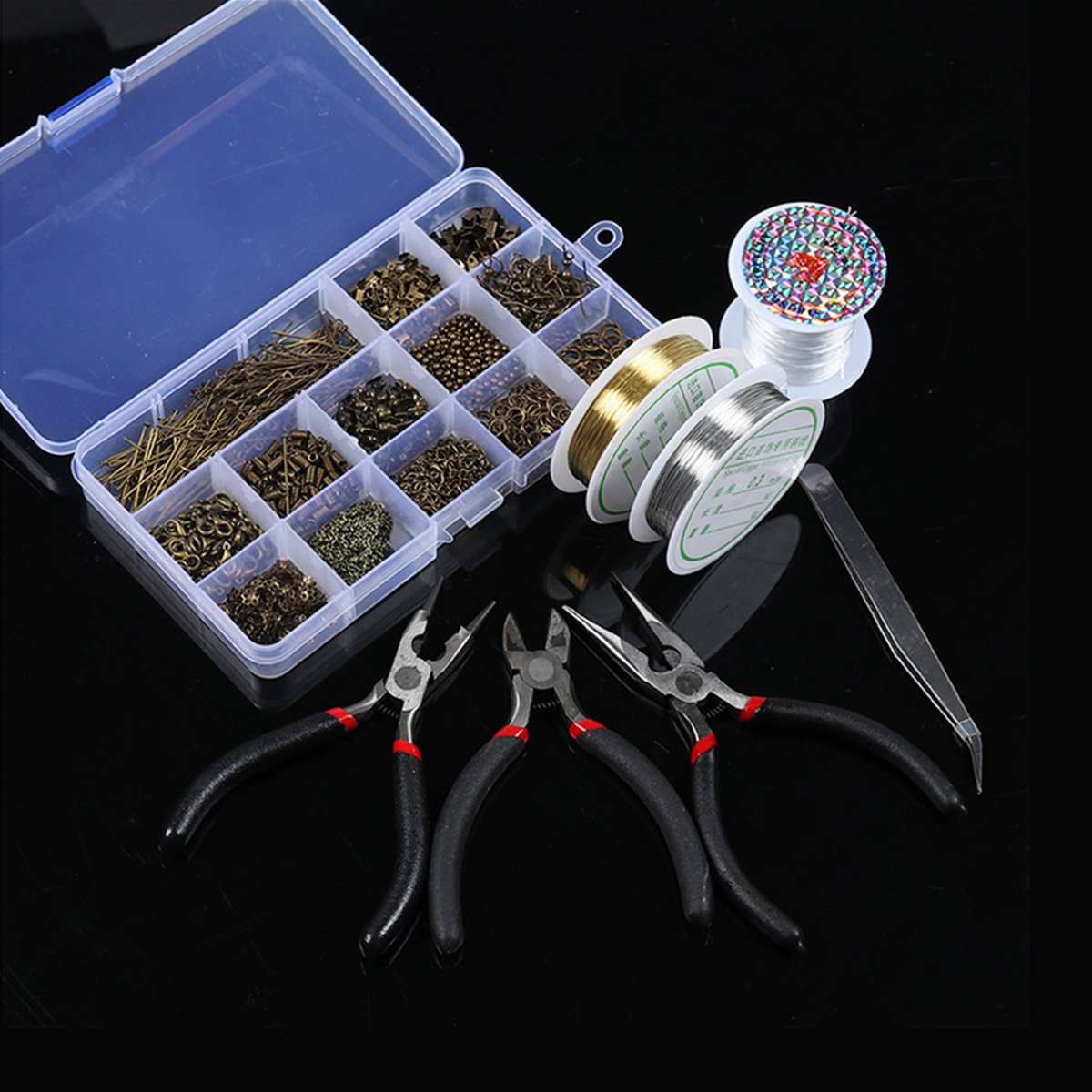 920 tlg Jeteven DIY Schmuck Basteln mit Zangen Set Schmuckherstellung, Schmuck Zubehör Werkzeug, Schmuckdraht Kette ohrringe spaltringe verschluss für Ohrring Armband Halsketten Anfänger bronze