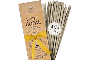 CALMVEDA White Copal Incense Sticks Mexico - (40+ Sticks) Thick, Natural Resin Incense & Clean Charcoal Free Made from Upcycled Flowers | Sweet Smelling Spiritual Incense for Purification (Incienso De Copal)…