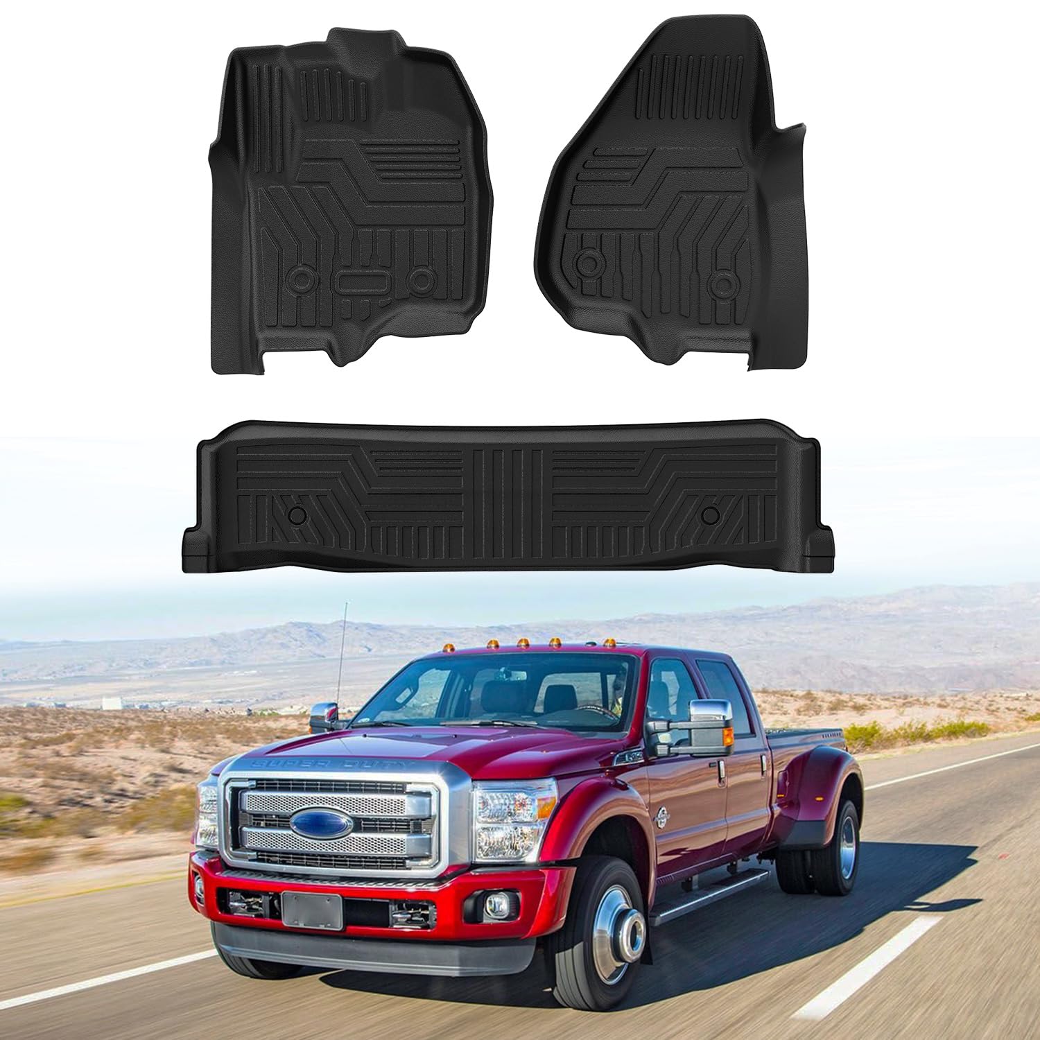 Mixsuper F250 Floor mats-Floor mat for Ford F250 F350 F450 Super Duty Crew Cab 2012-2016,All Weather TPE Rubber Floor Liners Protection for F350 Accessories,2 Row Anti-Slip Car Mats, Black Image